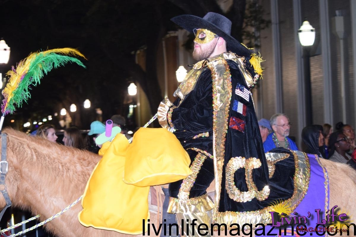 Floats in the Conde Cavalier Mardi Gras Parade in Mobile Alabama