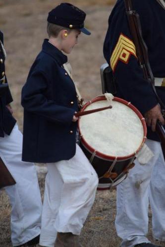 38th Brooksville Raid Civil War Re-enactment. Little boy soldier drummer.
