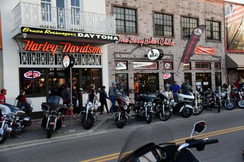 2018 Daytona Bike Week. Harley Davidson, street view of cool bikes lining the street.