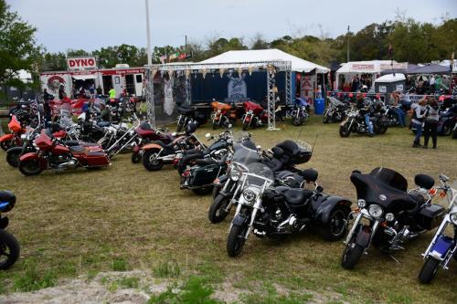 2018 Daytona Bike Week at the Cabbage Patch with cool bikes lines up side by side.