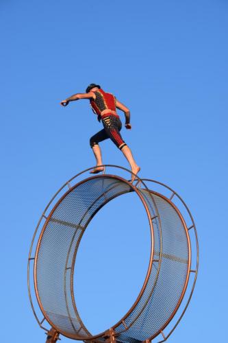 Sarasota Medieval Fair 2017. Amazing jumps and acrobats on a moving wheel.